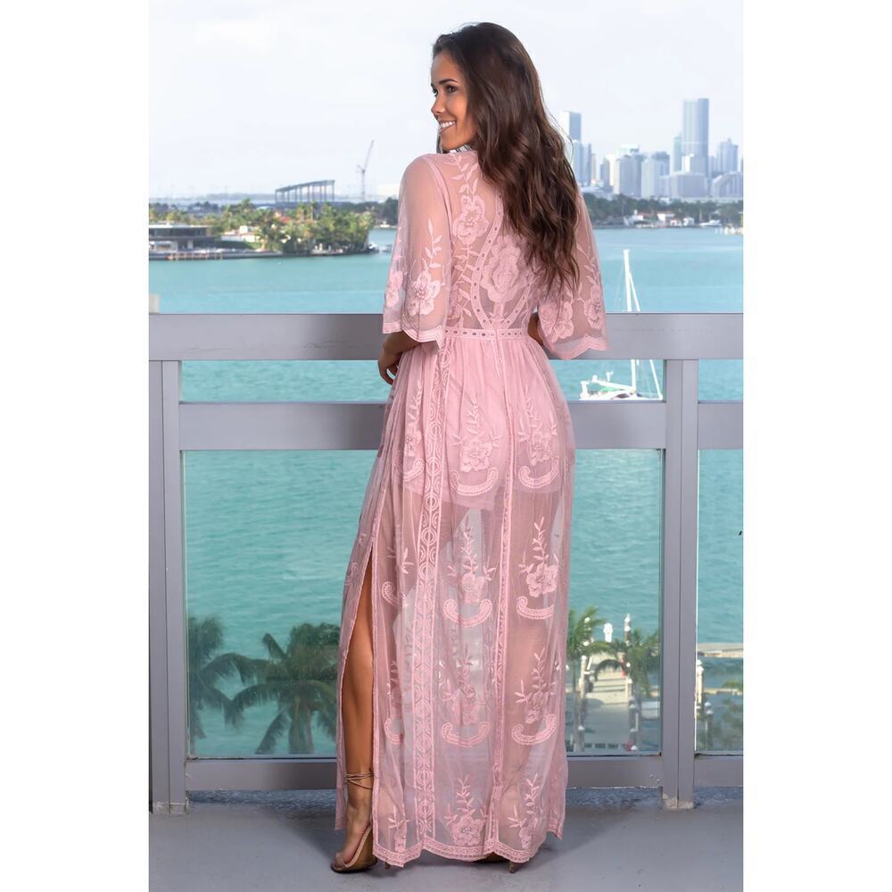 Honey Punch Lace Overlay Dress Mauve Pink Size S - Picture 4 of 10